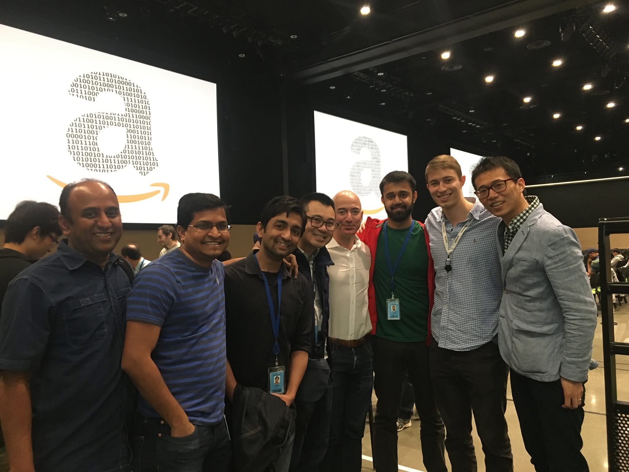 David Paulk with the Alexa team and Jeff Bezos at an Amazon all-hands event